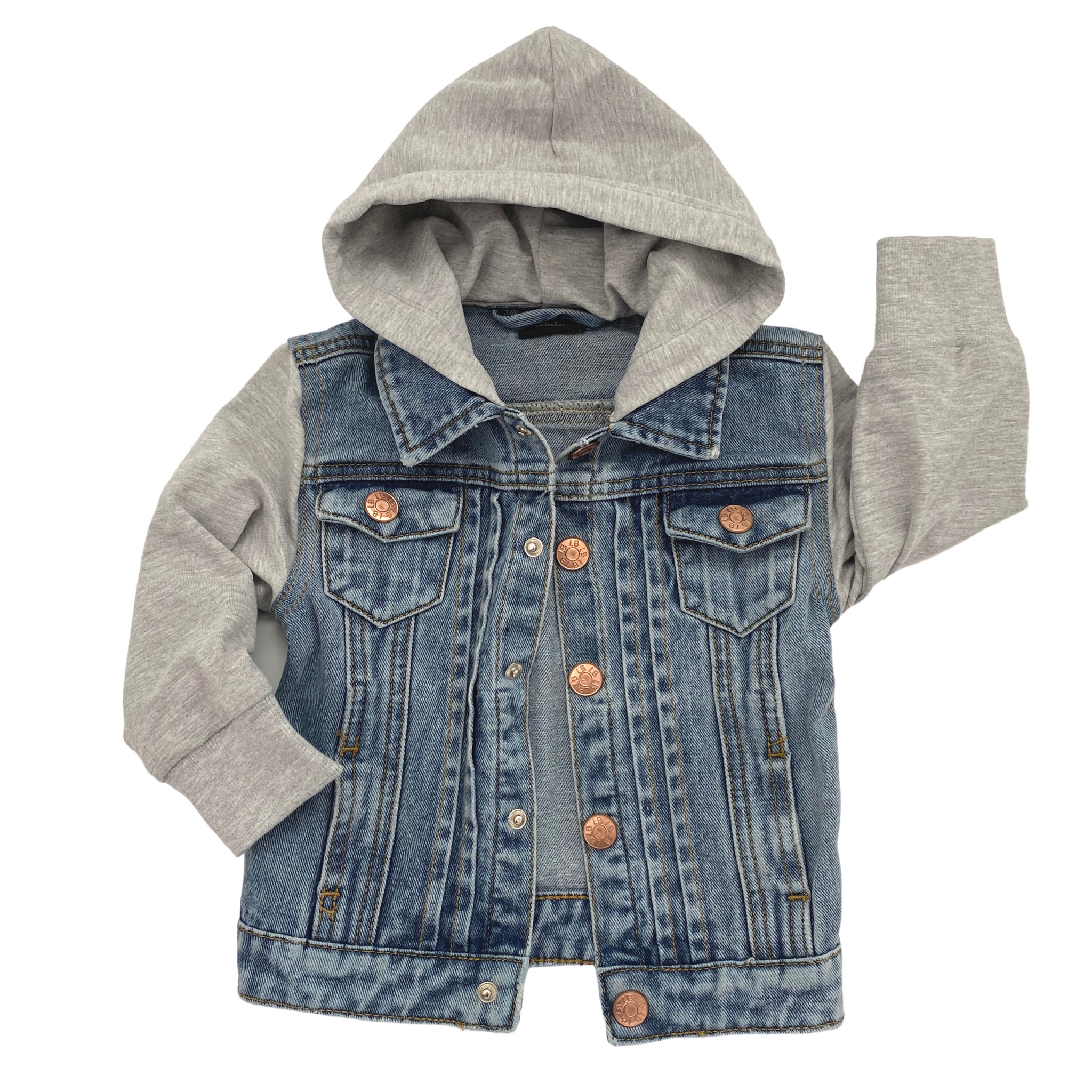 Hooded Denim Jacket - Grey (0-3M) – Feather + Sprout
