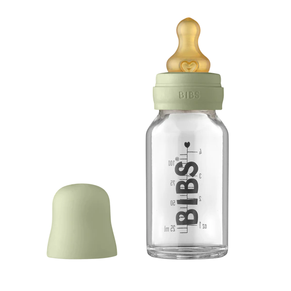 BIBS Baby Glass Bottle Complete Set Latex 110ml | Sage